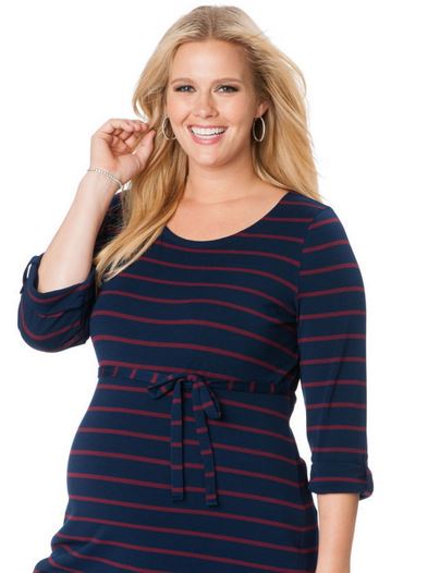 Plus Size Crew Neck Tie Detail Maternity Tunic
