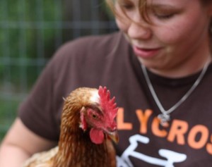 Sharon with chicken