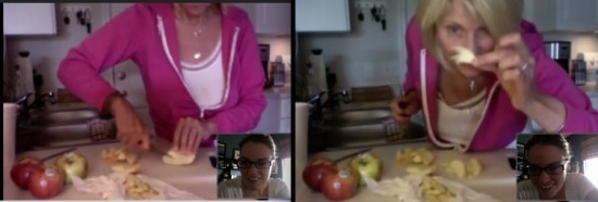 mom showing me how to cut an apple thin