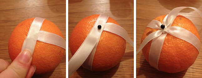 wrapping the oranges