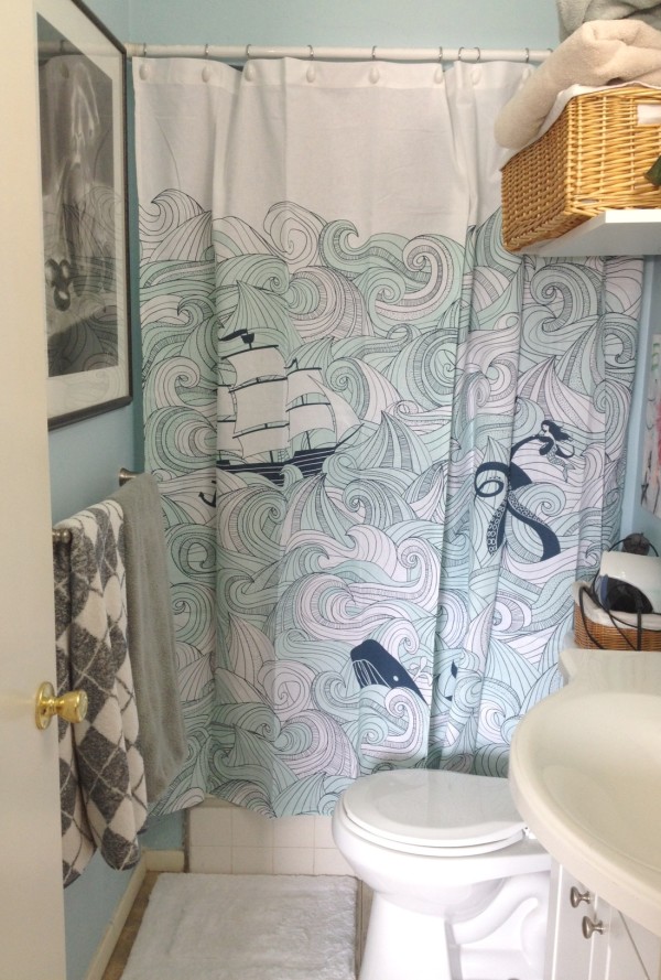 Whales, ships, tentacles, and mermaids! My new shower curtain rules