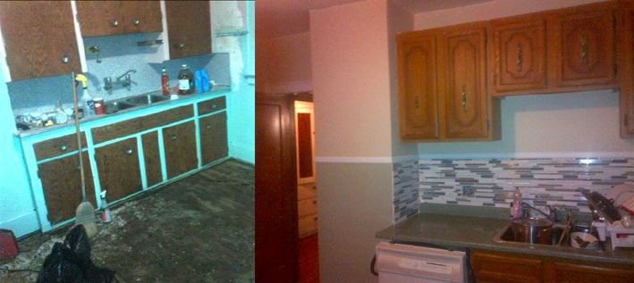 The kitchen cabinets were beyond salvage -- they were so dirty (think 40 year of caked-on goo) that we had to demo them.