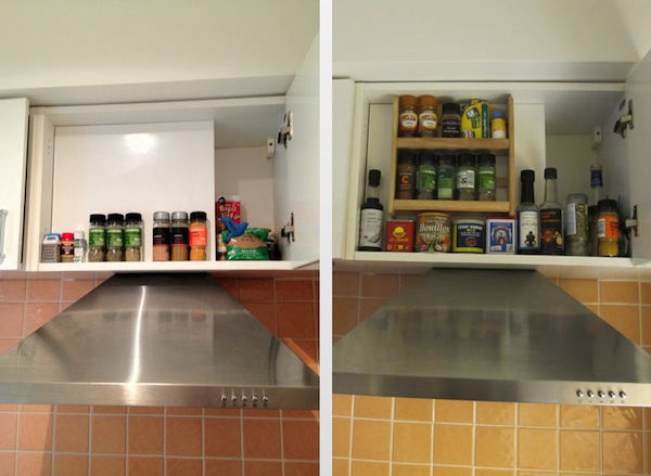 Spice cupboard before and after