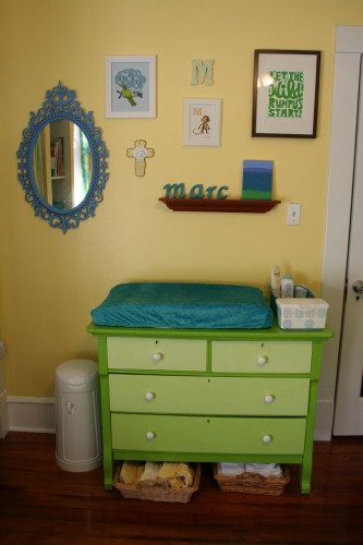 A happy yellow, green, blue and teal nursery with DIY touches and hand ...