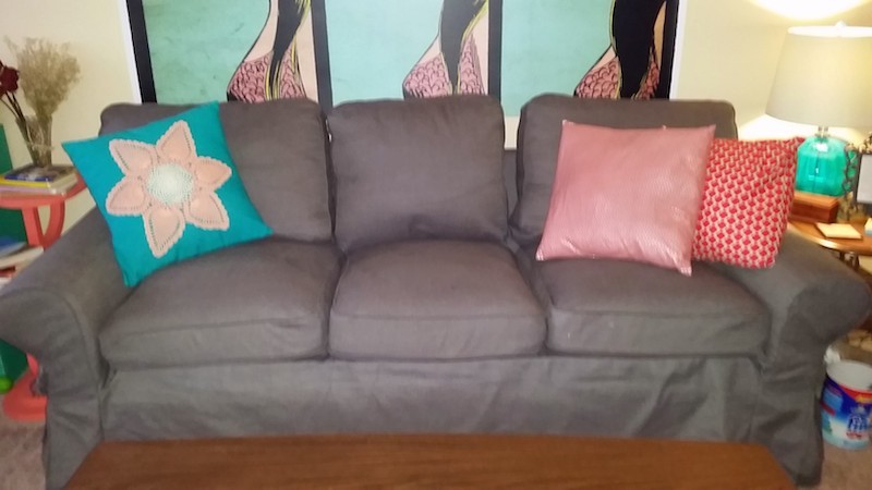 Crappy couch turned new for $10 of poly fill stuffing (left pillow with  the filler) : r/Frugal