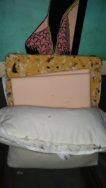 Crappy couch turned new for $10 of poly fill stuffing (left pillow with  the filler) : r/Frugal