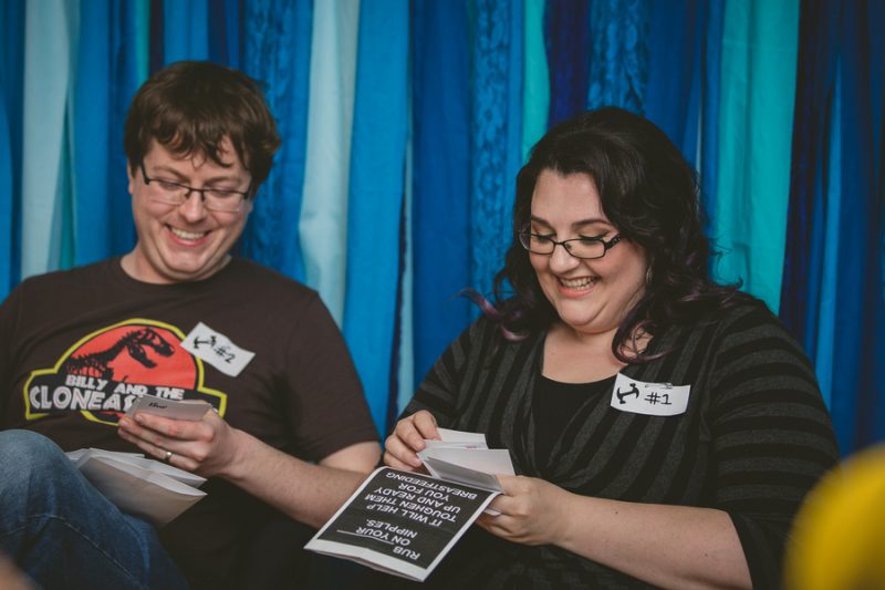 reading baby shower cards outloud