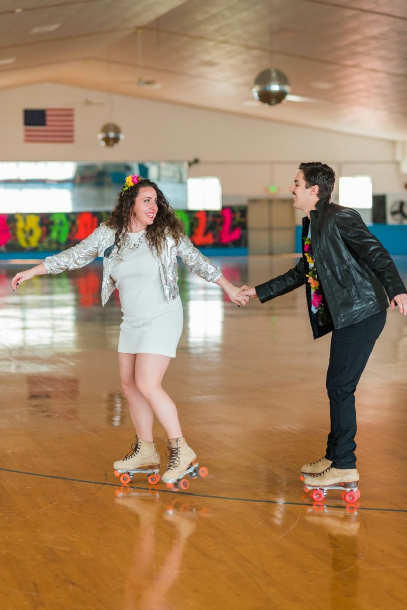 Throwback style for days with these retro roller skating party photos (with an engagement shoot!)